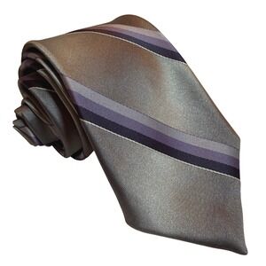 Lilly Dache Tie Mens OS Striped Grey Purple Silk Blend Vintage USA